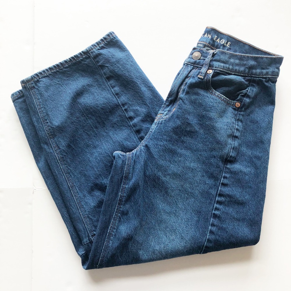 American Eagle Jeans Womens 00 Short Strigid Dreamy Drape Barrel Dark Wash High - Picture 2 of 11
